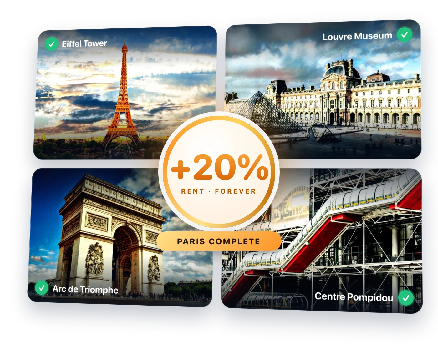 All four Paris landmarks owned: +20% rent forever